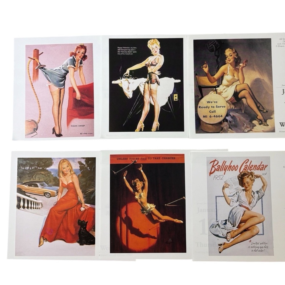 Gil Elvgren Pin Up Calendar Prints Set of 6 Vintage Style Sexy Frame Art